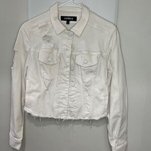 Express Women's Off-White Distressed Denim Jacket
